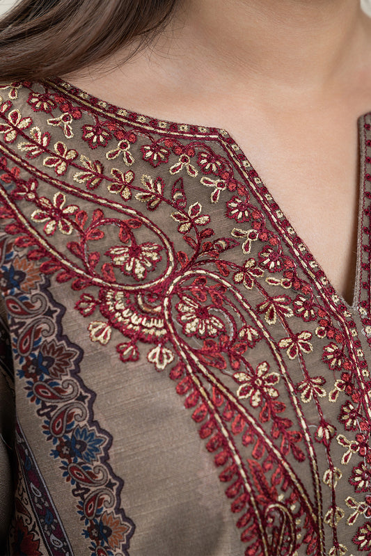 3 PIECE EMBROIDERED SLUB KHADDAR SUIT-UMBER ECHO SUIT