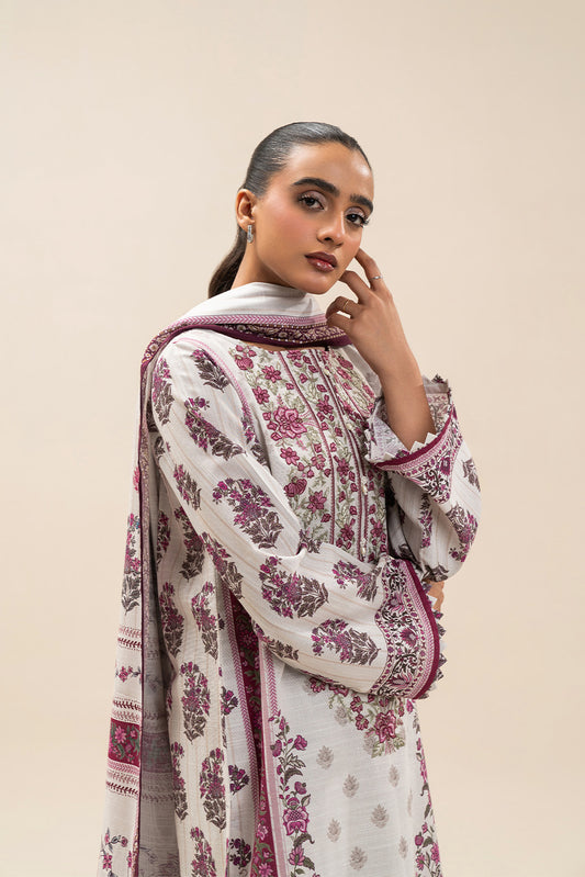 3 PIECE EMBROIDERED SLUB KHADDAR SUIT-PEARL MIST (UNSTITCHED)
