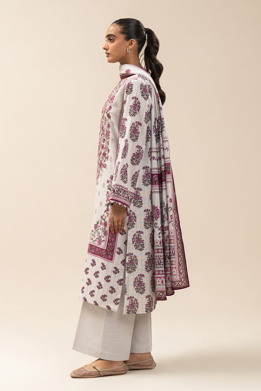 3 PIECE EMBROIDERED SLUB KHADDAR SUIT-PEARL MIST (UNSTITCHED)