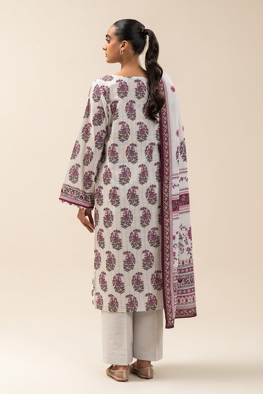 3 PIECE EMBROIDERED SLUB KHADDAR SUIT-PEARL MIST (UNSTITCHED)
