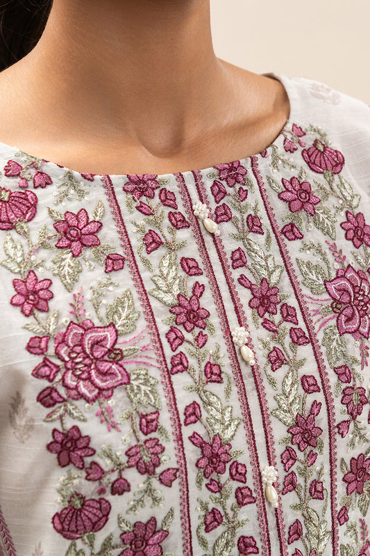3 PIECE EMBROIDERED SLUB KHADDAR SUIT-PEARL MIST (UNSTITCHED)
