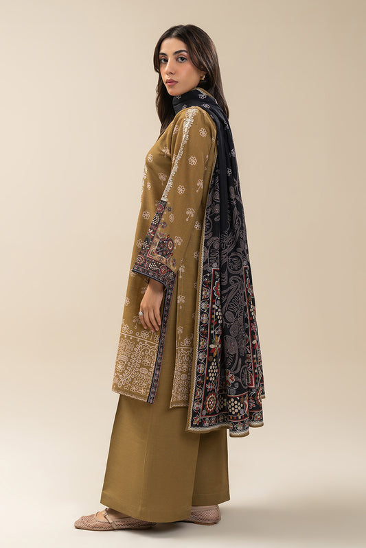 3 PIECE EMBROIDERED SLUB KHADDAR SUIT-GOLDEN MELODY (UNSTITCHED)