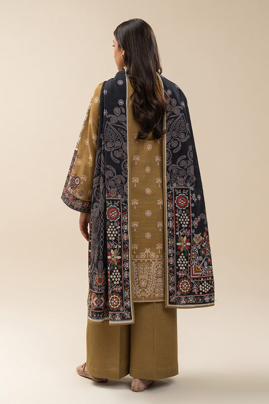 3 PIECE EMBROIDERED SLUB KHADDAR SUIT-GOLDEN MELODY (UNSTITCHED)