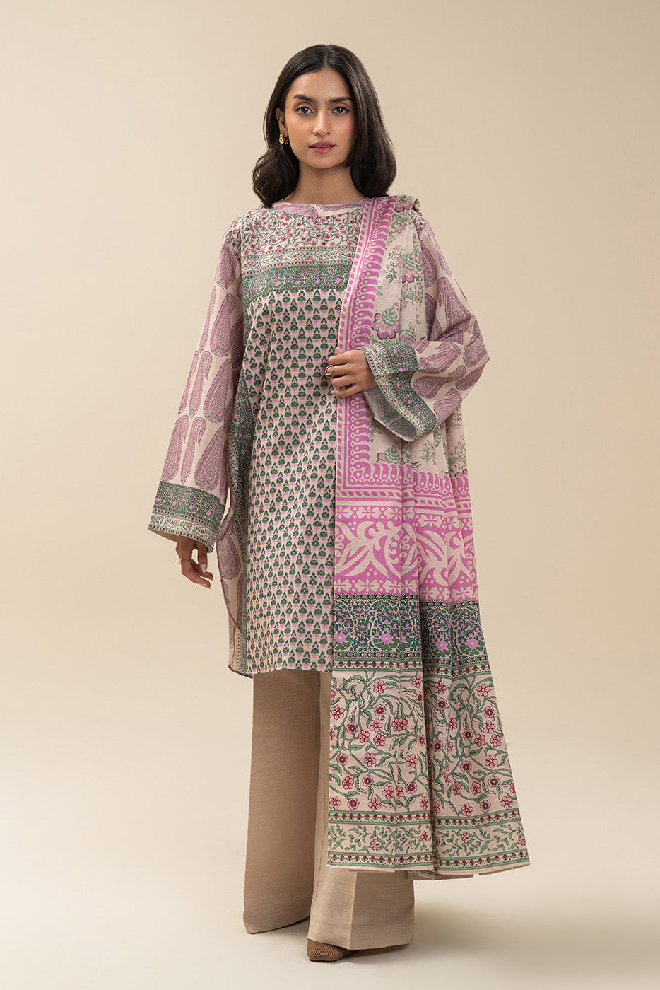3 PIECE PRINTED SLUB KHADDAR SUIT-FOLK AURA (UNSTITCHED)
