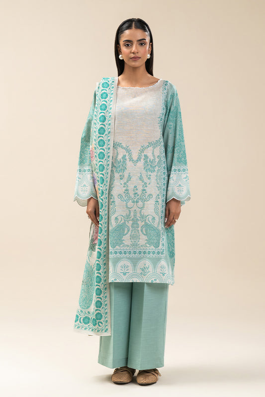 3 PIECE PRINTED SLUB KHADDAR SUIT-SAPPHIRE BLOOM (UNSTITCHED)