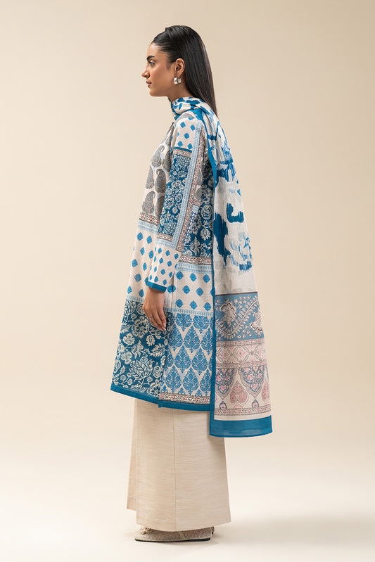 2 PIECE PRINTED SLUB KHADDAR SUIT-IVORY DEPTH (UNSTITCHED)