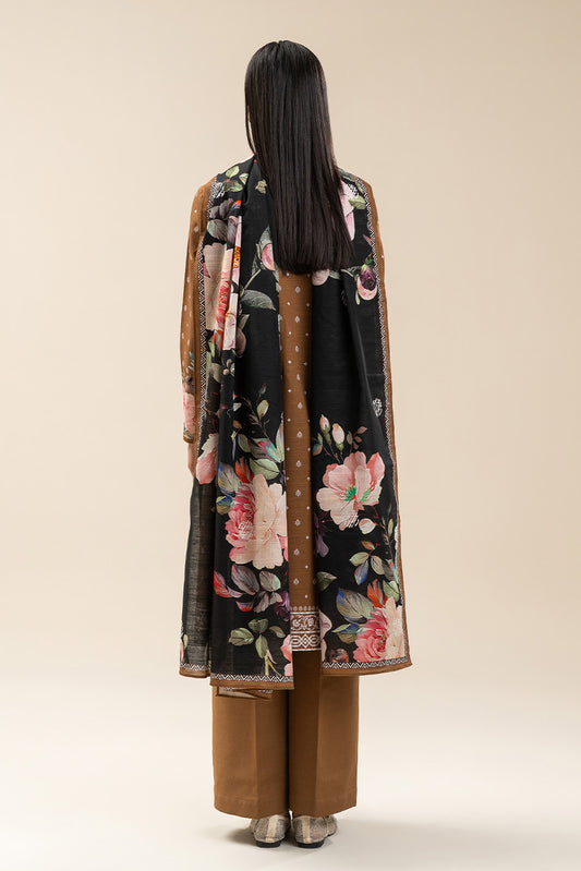 3 PIECE PRINTED SLUB KHADDAR SUIT-RUSSET MIST (UNSTITCHED)