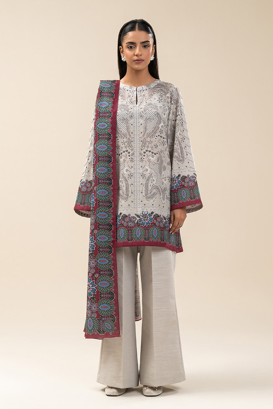 2 PIECE PRINTED SLUB KHADDAR SUIT-MAJESTIC ASH (UNSTITCHED)