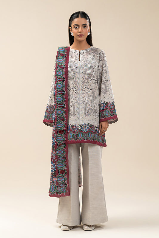 2 PIECE PRINTED SLUB KHADDAR SUIT-MAJESTIC ASH (UNSTITCHED)