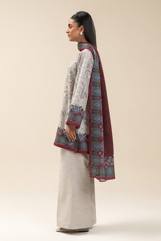 3 PIECE PRINTED SLUB KHADDAR SUIT-MAJESTIC ASH (UNSTITCHED)