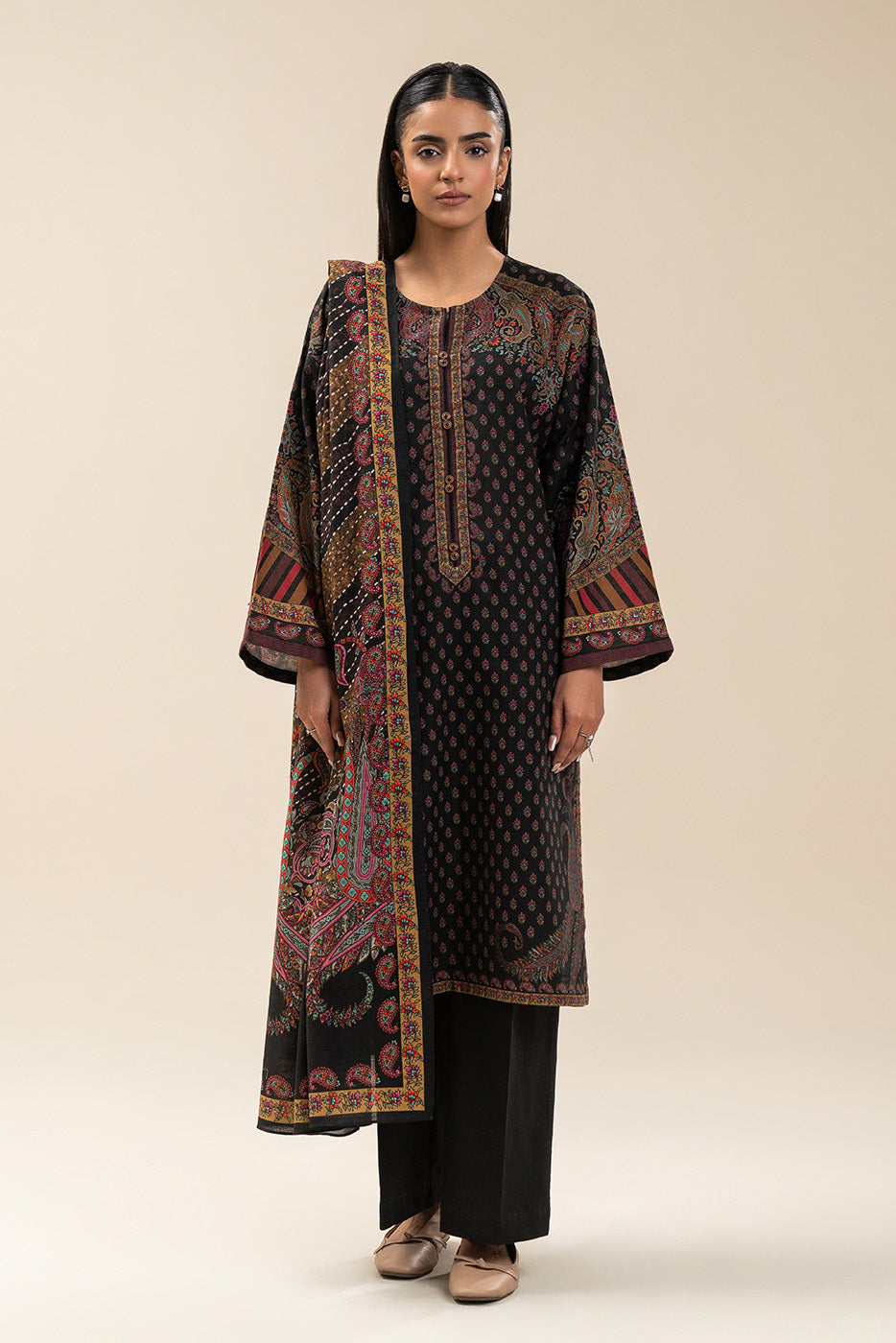 3 PIECE PRINTED SLUB KHADDAR SUIT-ETHNIC PITCH (UNSTITCHED)