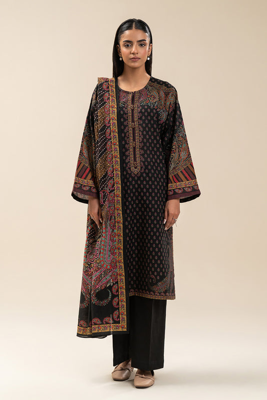 3 PIECE PRINTED SLUB KHADDAR SUIT-ETHNIC PITCH (UNSTITCHED)
