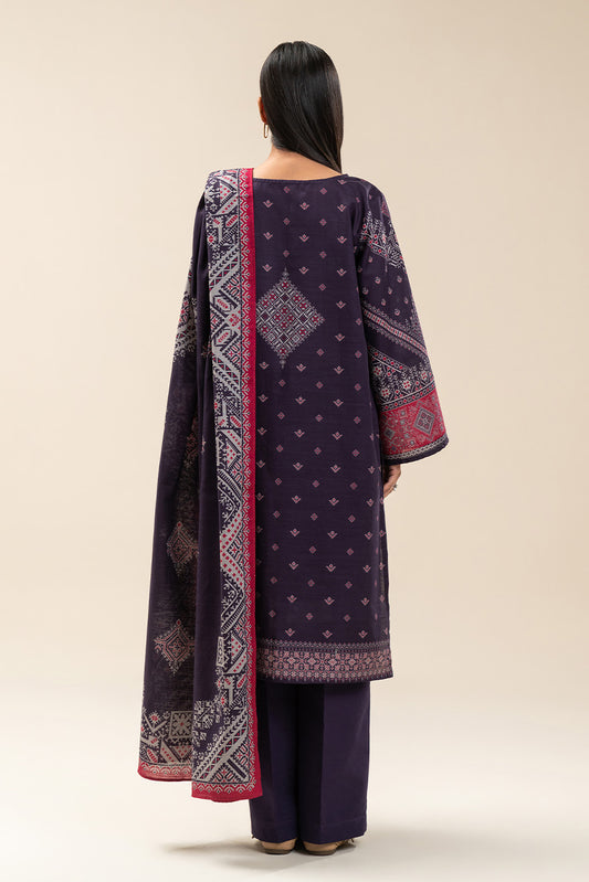 3 PIECE PRINTED SLUB KHADDAR SUIT-DEEP INDIGO (UNSTITCHED)