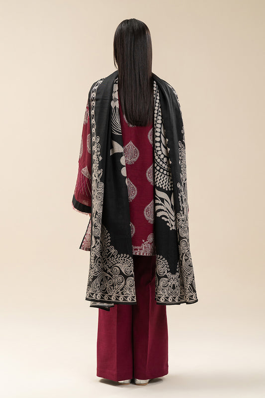 3 PIECE PRINTED SLUB KHADDAR SUIT-GARNET GLINT (UNSTITCHED)
