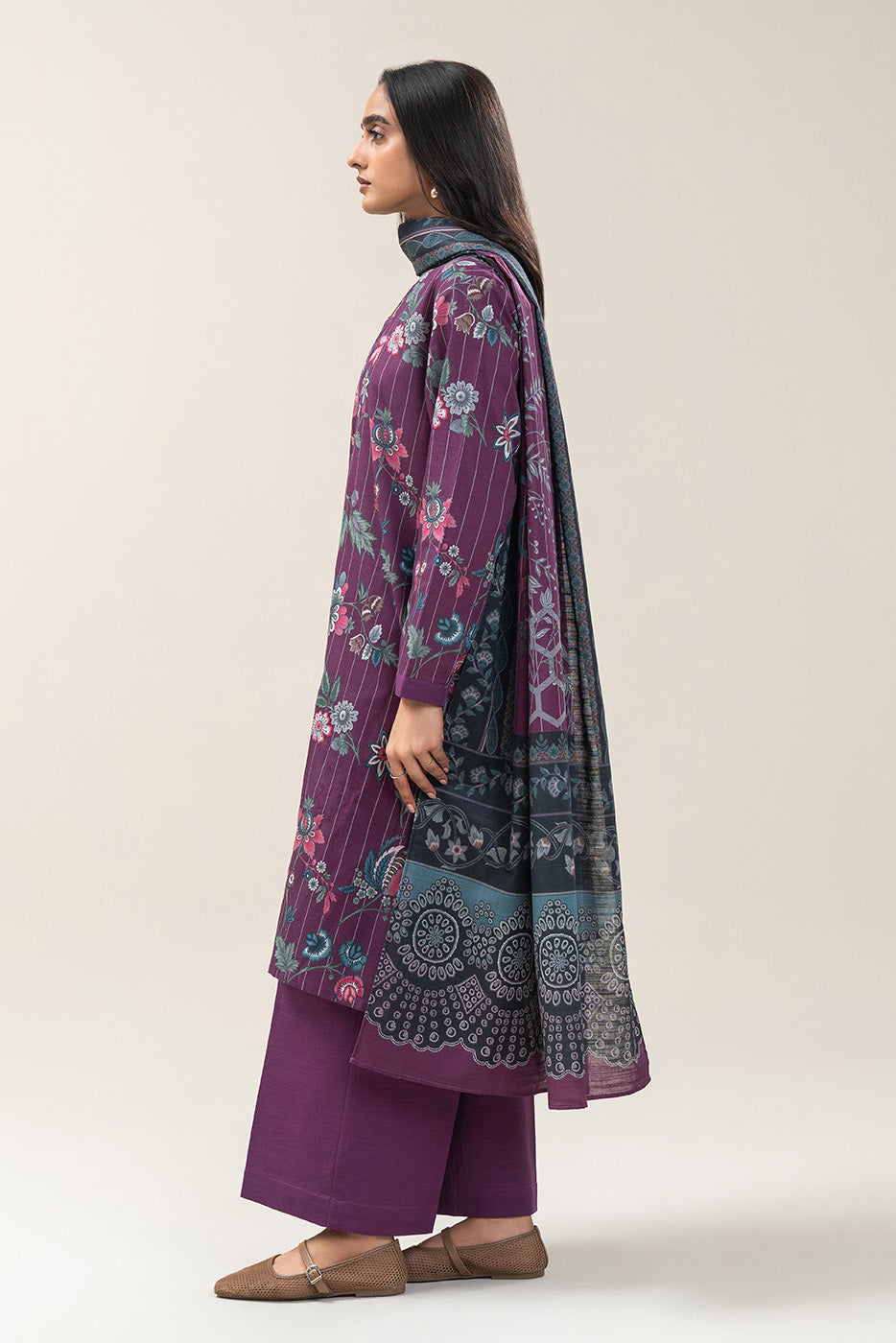 3 PIECE PRINTED SLUB KHADDAR SUIT-AMETHYST BLOOM (UNSTITCHED)
