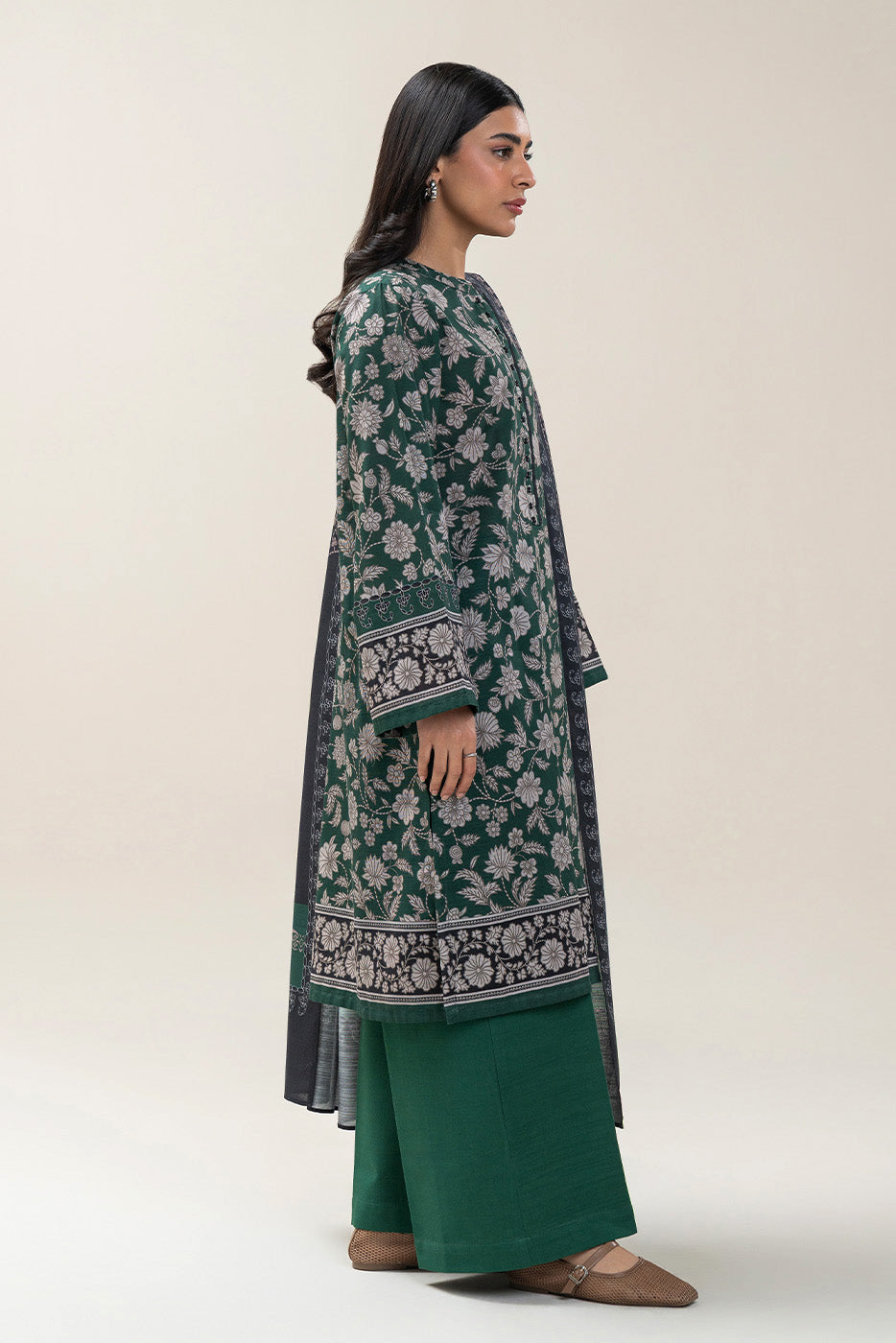 3 PIECE PRINTED SLUB KHADDAR SUIT-SMOKE GREEN (UNSTITCHED)