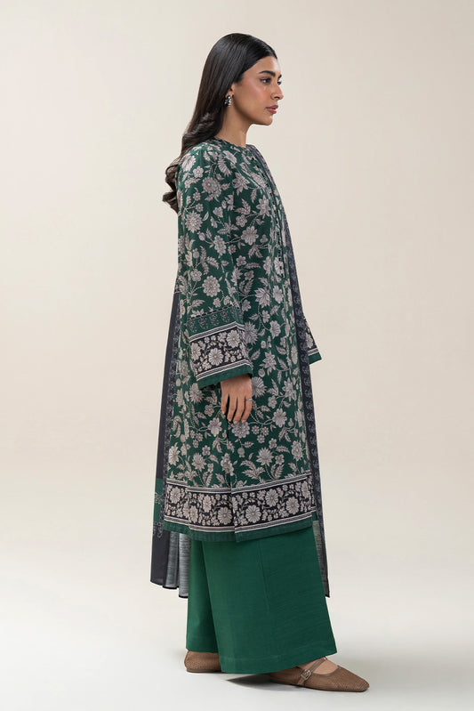 3 PIECE PRINTED SLUB KHADDAR SUIT-SMOKE GREEN (UNSTITCHED)
