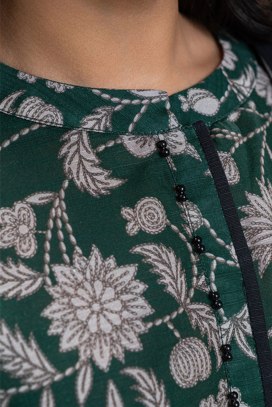 3 PIECE PRINTED SLUB KHADDAR SUIT-SMOKE GREEN (UNSTITCHED)