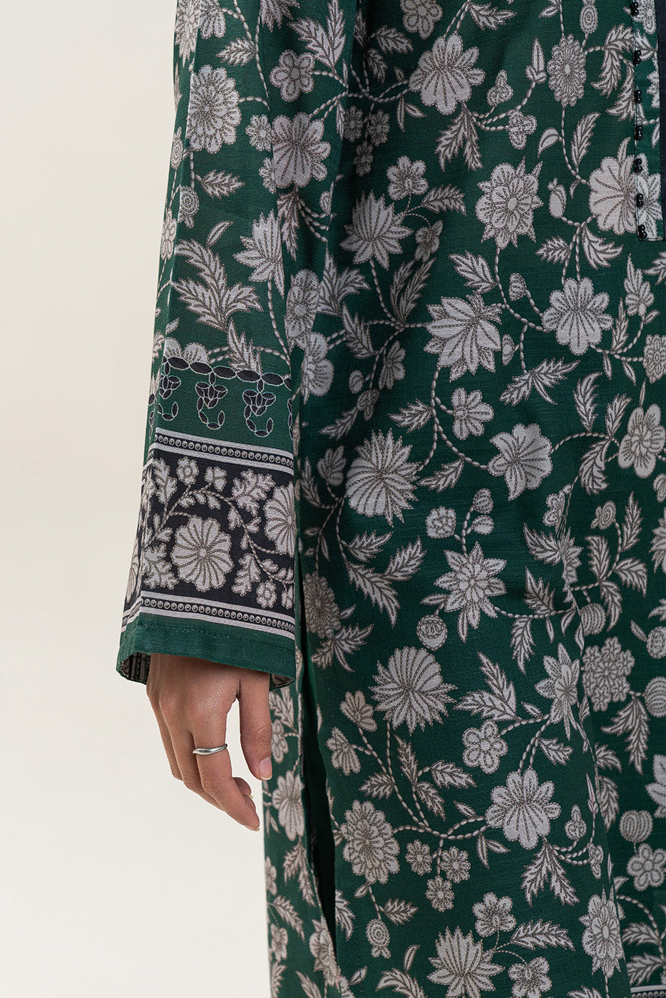 3 PIECE PRINTED SLUB KHADDAR SUIT-SMOKE GREEN (UNSTITCHED)