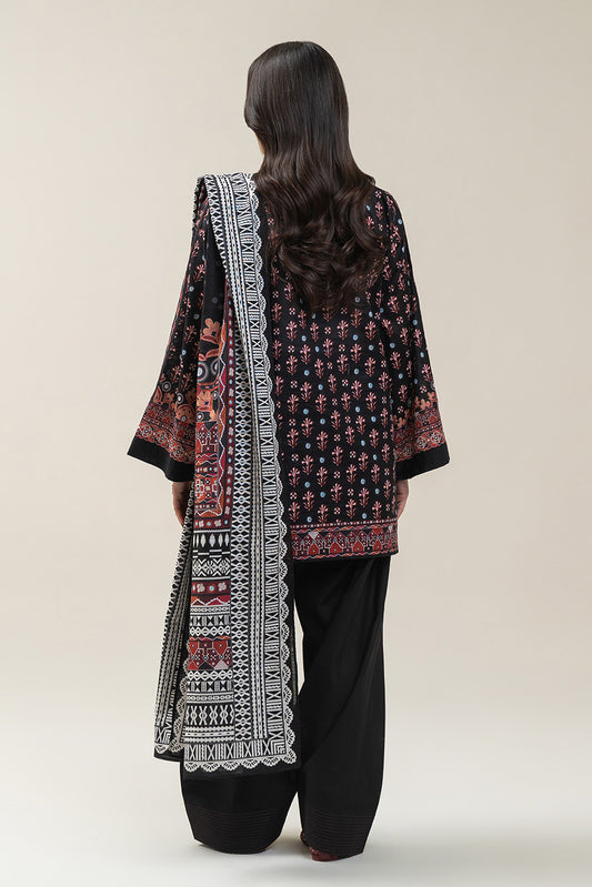 3 PIECE PRINTED SLUB KHADDAR SUIT-OBSIDIAN ROUGE SUIT