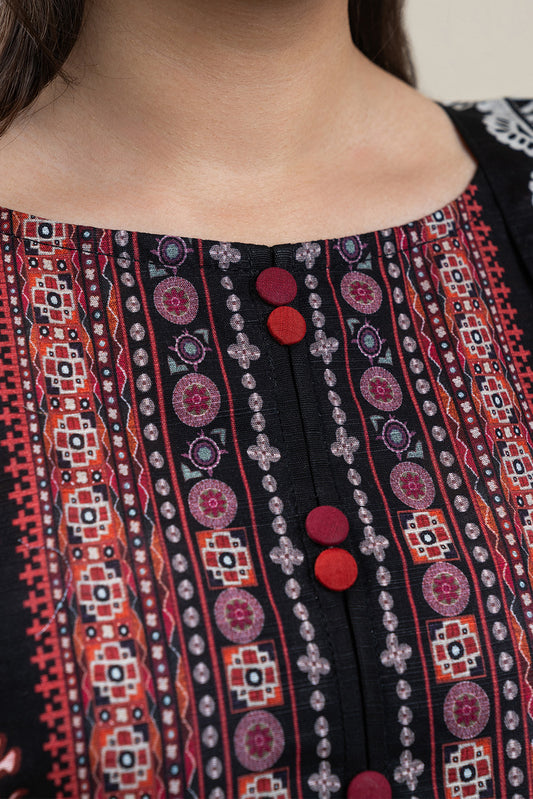 3 PIECE PRINTED SLUB KHADDAR SUIT-OBSIDIAN ROUGE SUIT