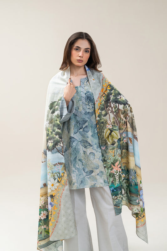 3 PIECE PRINTED SLUB KHADDAR SUIT-WHISPER BLUE (UNSTITCHED)