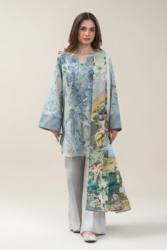 3 PIECE PRINTED SLUB KHADDAR SUIT-WHISPER BLUE (UNSTITCHED)