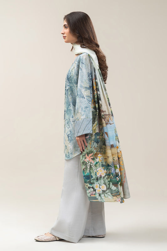 3 PIECE PRINTED SLUB KHADDAR SUIT-WHISPER BLUE (UNSTITCHED)