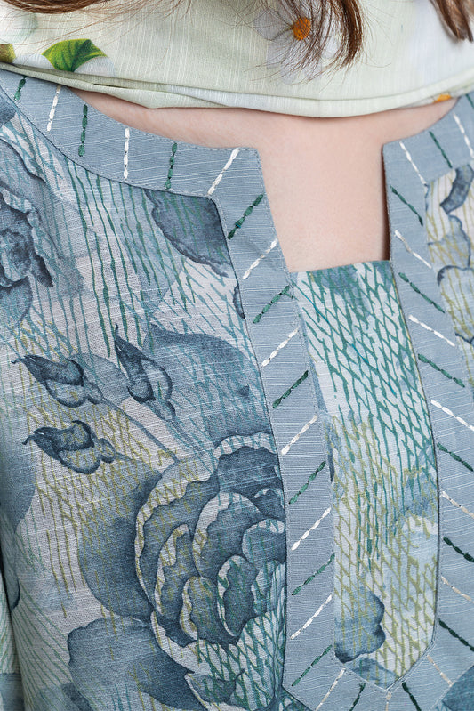 3 PIECE PRINTED SLUB KHADDAR SUIT-WHISPER BLUE (UNSTITCHED)