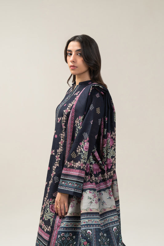 3 PIECE PRINTED SLUB KHADDAR SUIT-MIDNIGHT GARDENIA SUIT
