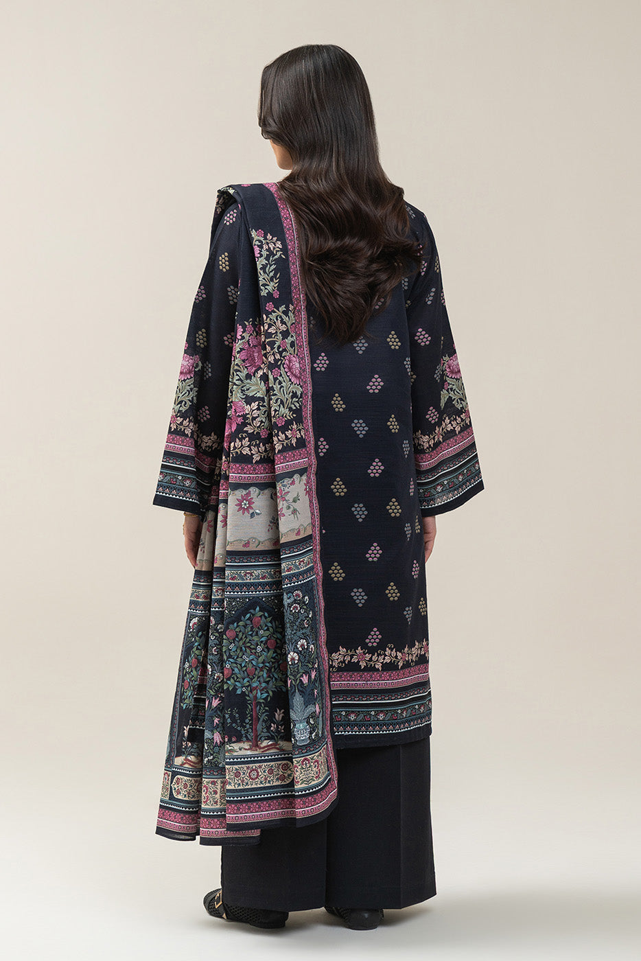3 PIECE PRINTED SLUB KHADDAR SUIT-MIDNIGHT GARDENIA SUIT