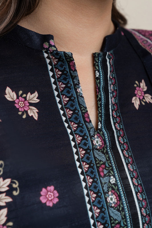 3 PIECE PRINTED SLUB KHADDAR SUIT-MIDNIGHT GARDENIA SUIT