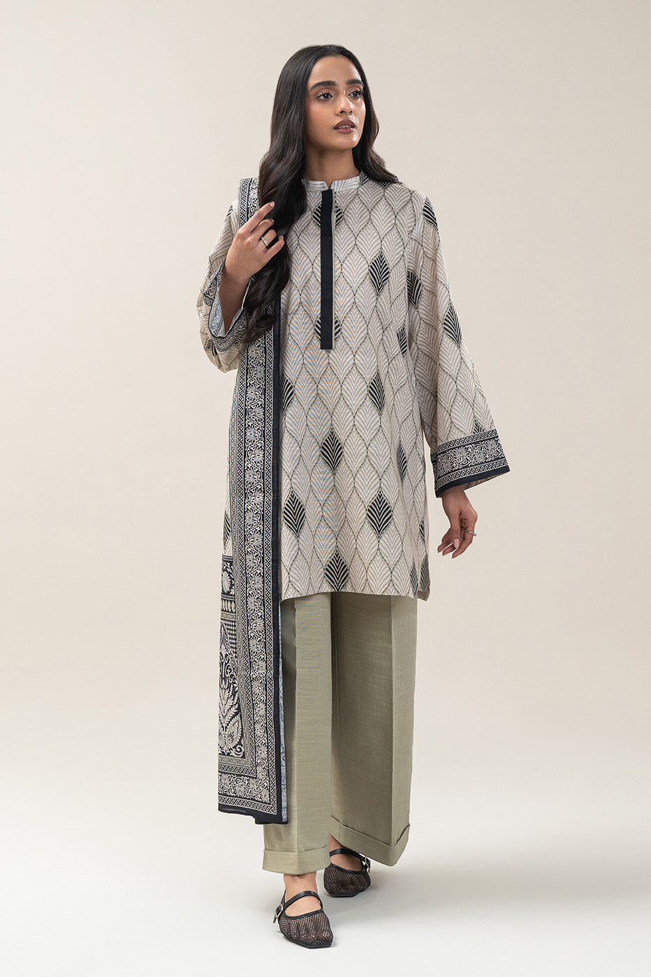 3 PIECE PRINTED SLUB KHADDAR SUIT-ASH GREY (UNSTITCHED)