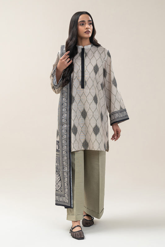 3 PIECE PRINTED SLUB KHADDAR SUIT-ASH GREY (UNSTITCHED)