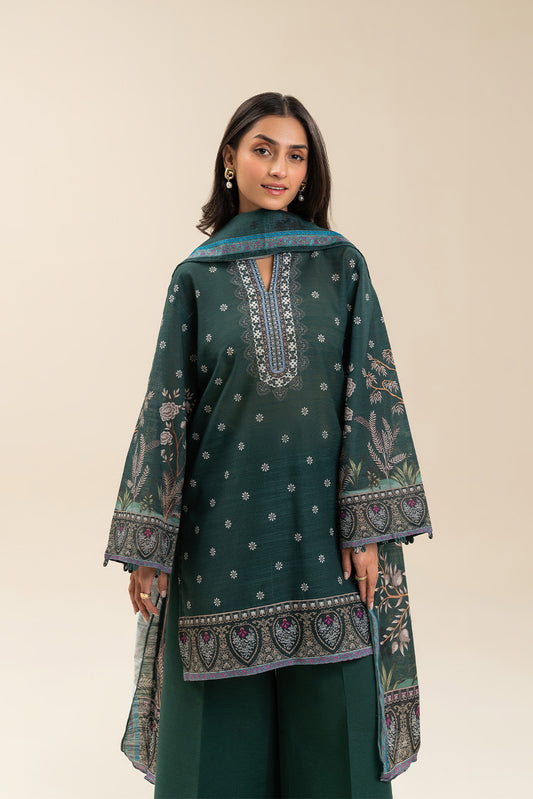 3 PIECE PRINTED SLUB KHADDAR SUIT-TEAL ORCHID (UNSTITCHED)