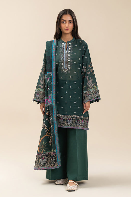 3 PIECE PRINTED SLUB KHADDAR SUIT-TEAL ORCHID (UNSTITCHED)