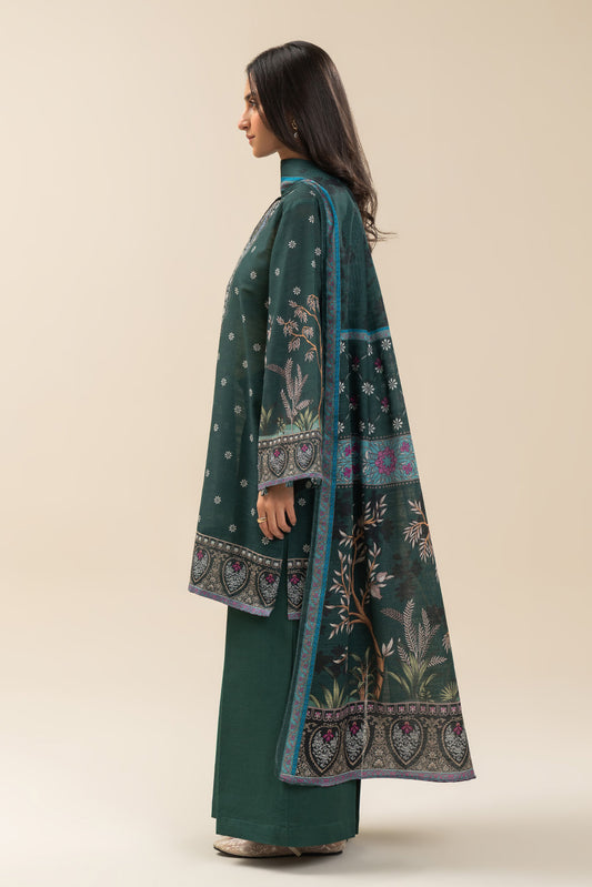3 PIECE PRINTED SLUB KHADDAR SUIT-TEAL ORCHID (UNSTITCHED)