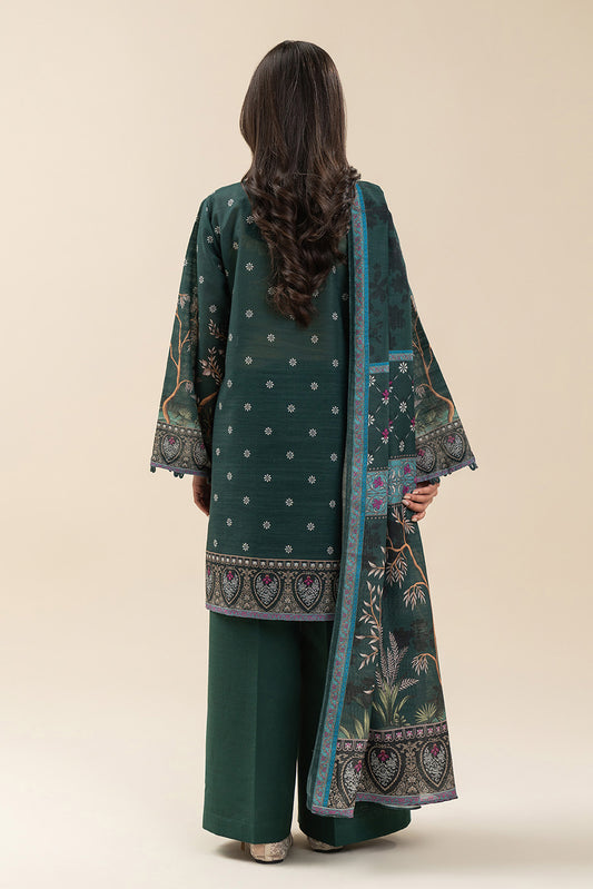3 PIECE PRINTED SLUB KHADDAR SUIT-TEAL ORCHID (UNSTITCHED)