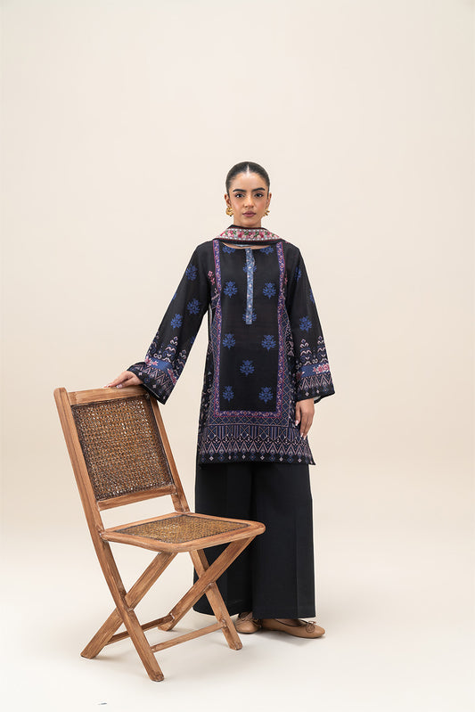 3 PIECE PRINTED SLUB KHADDAR SUIT-INDIGO BLUE