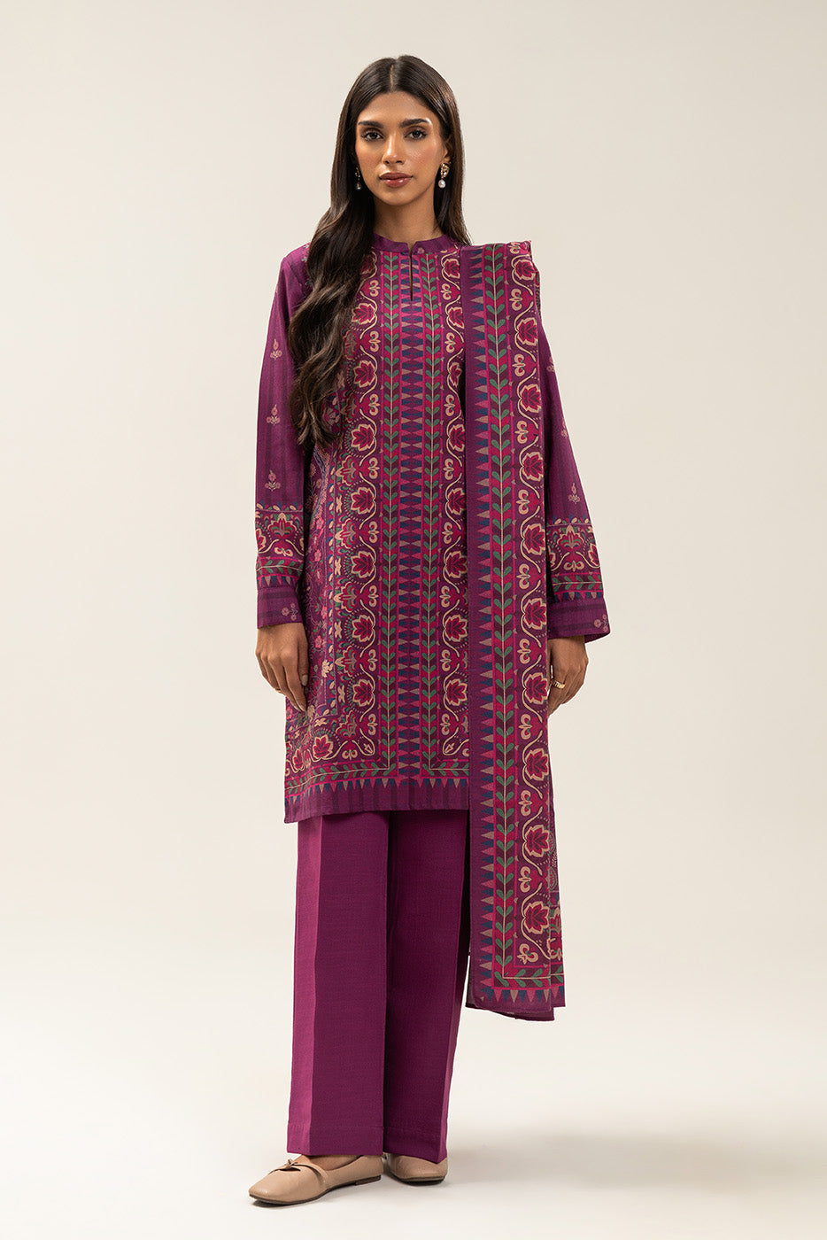 3 PIECE PRINTED SLUB KHADDAR SUIT-VIOLET BEAMS (UNSTITCHED)