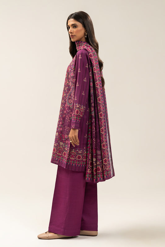 3 PIECE PRINTED SLUB KHADDAR SUIT-VIOLET BEAMS (UNSTITCHED)