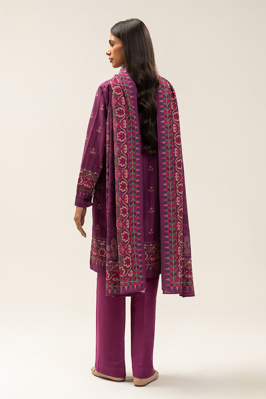 3 PIECE PRINTED SLUB KHADDAR SUIT-VIOLET BEAMS (UNSTITCHED)