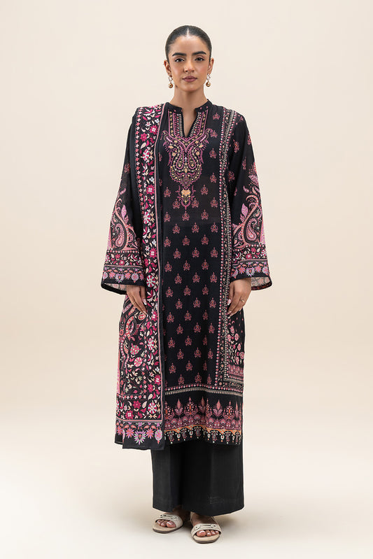 3 PIECE PRINTED SLUB KHADDAR SUIT-EBONY BLING