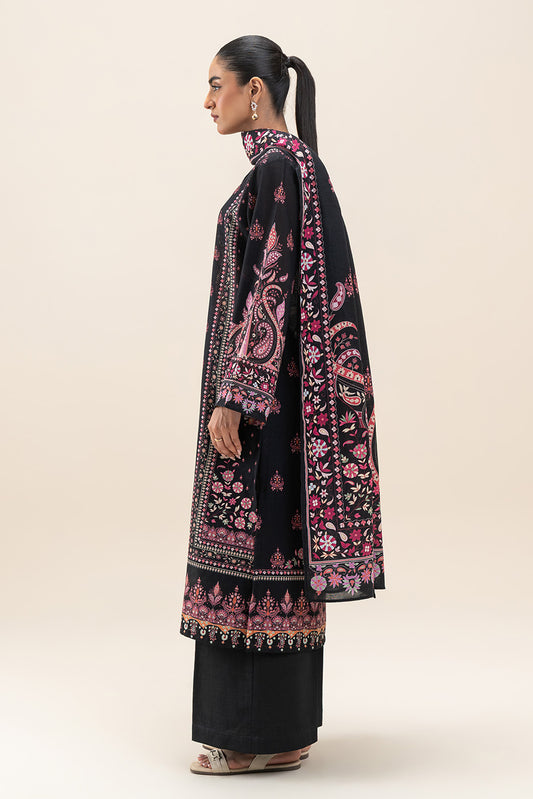 3 PIECE PRINTED SLUB KHADDAR SUIT-EBONY BLING