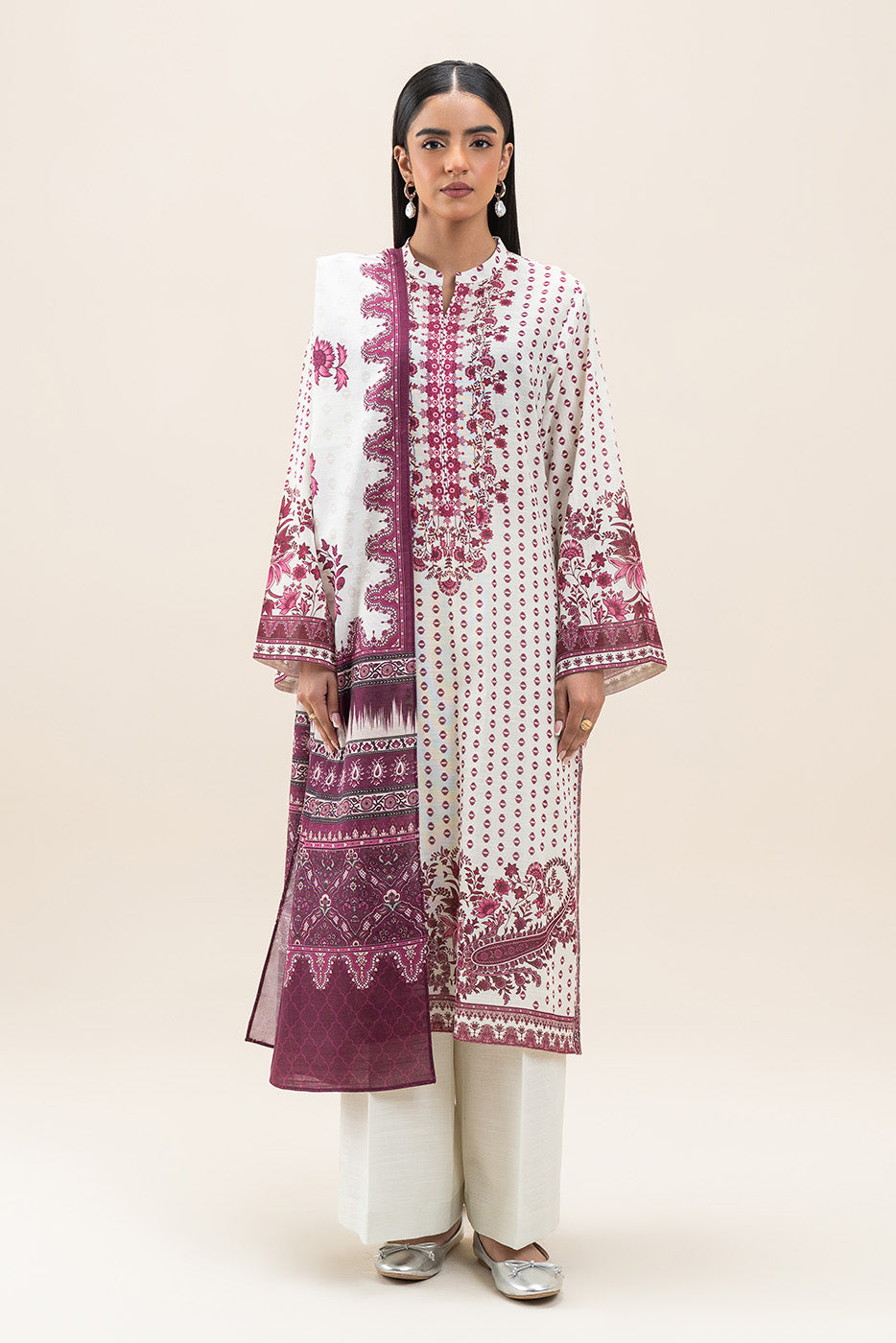 3 PIECE PRINTED SLUB KHADDAR SUIT-MULBERRY PEARL