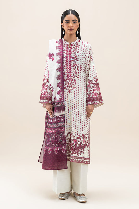 3 PIECE PRINTED SLUB KHADDAR SUIT-MULBERRY PEARL