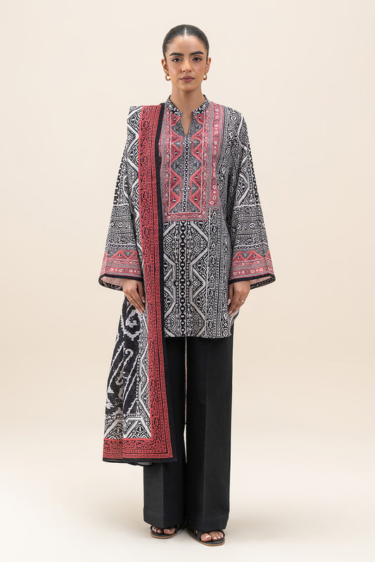 3 PIECE PRINTED SLUB KHADDAR SUIT-ONYX MAZE