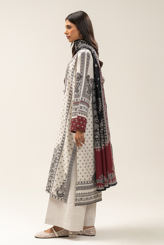 3 PIECE PRINTED SLUB KHADDAR SUIT-COCONUT PEARL (UNSTITCHED)