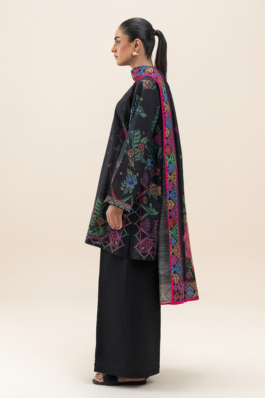 3 PIECE PRINTED SLUB KHADDAR SUIT-MIDNIGHT BLOOM