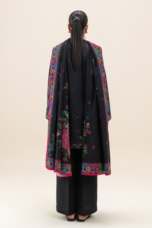 3 PIECE PRINTED SLUB KHADDAR SUIT-MIDNIGHT BLOOM
